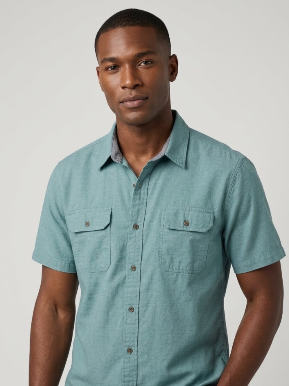 Wrangler Men’s Short Sleeve Comfort Stretch Woven Shirt - Teal / Sage Green XXL